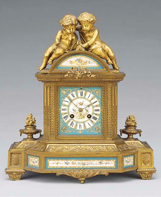 A Napoleon III ormolu and porcelain-mounted striking mantel clock, circa 1870