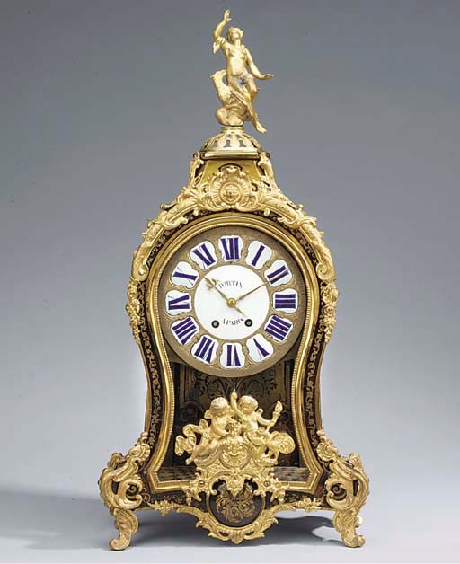 A Louis XV brown-stained boulle tortoiseshell and ormolu-mounted striking bracket clock, second quarter 18th century and later