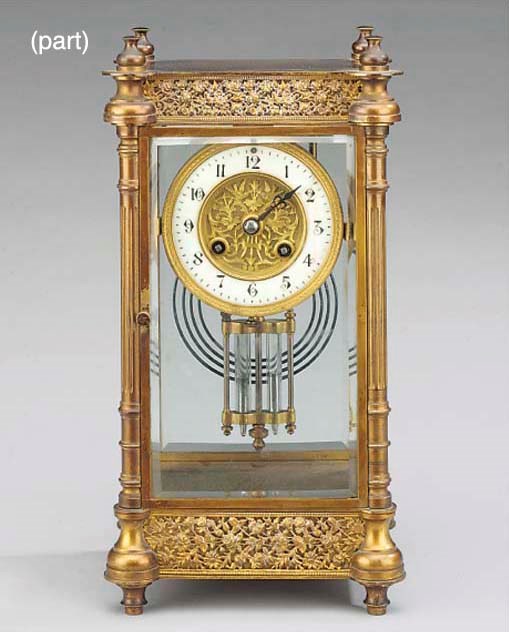 A French brass four-glass striking mantel clock, circa 1890