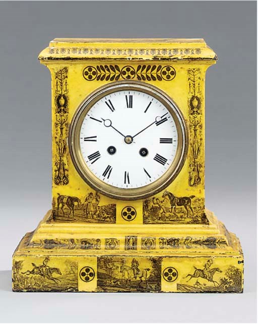 A German japanned iron striking mantel clock, circa 1880