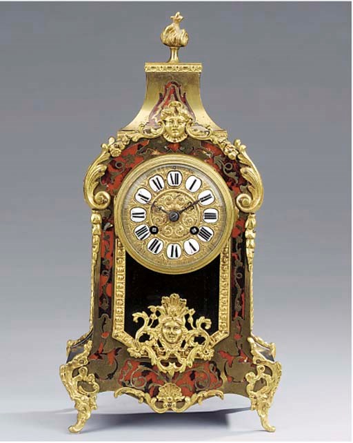 A French gilt-metal mounted mock red tortoiseshell boulle striking mantel clock, circa 1890