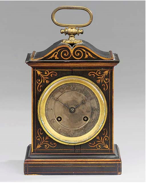 A Louis Philippe brass-mounted ebonised and marquetry mantel clock, circa 1835