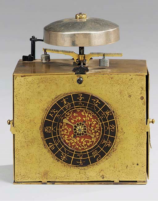 A Japanese brass pillow clock (makura-dokei), 19th century