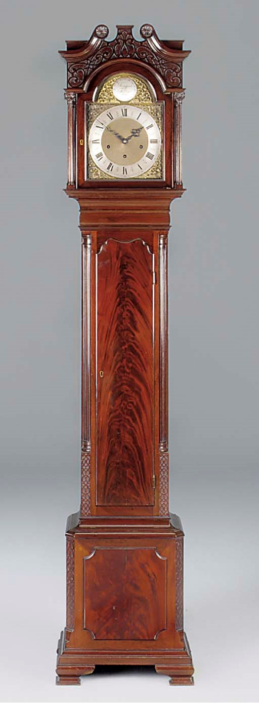 An English mahogany small quarter-chiming longcase clock, second quarter 20th century