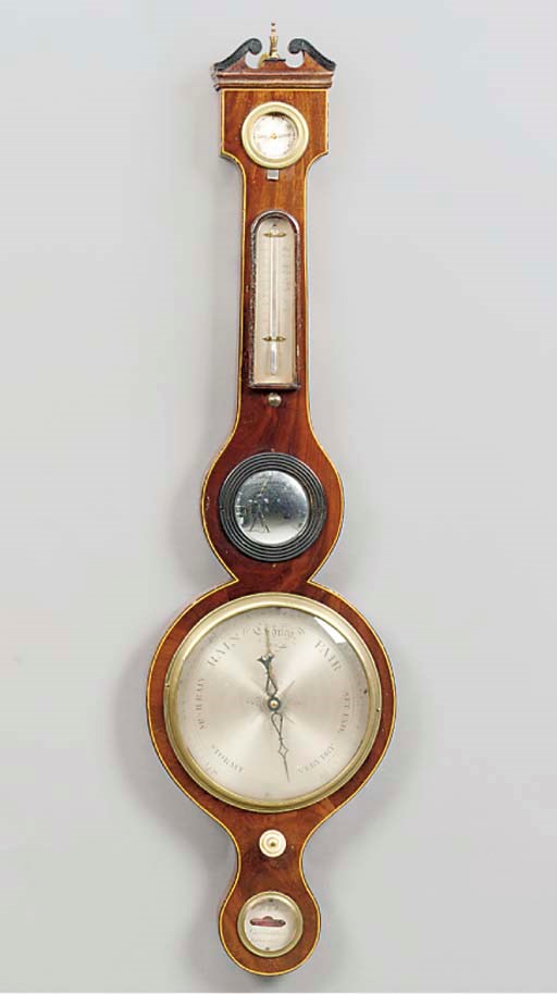 A Victorian mahogany and line inlaid wheel barometer, circa 1845