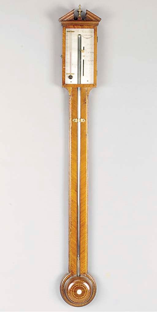 A George IV mahogany and chequer-strung stick barometer, circa 1825