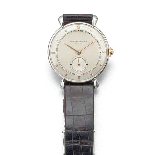 VACHERON & CONSTANTIN: A STAINLESS STEEL WRISTWATCH
signed Vacheron & Constantin, Geneve, Movement No.487327, circa 1945.