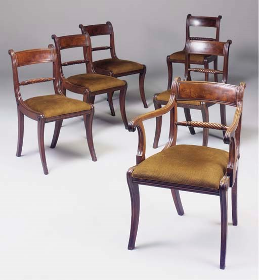 A SET OF SIX REGENCY MAHOGANY DINING CHAIRS