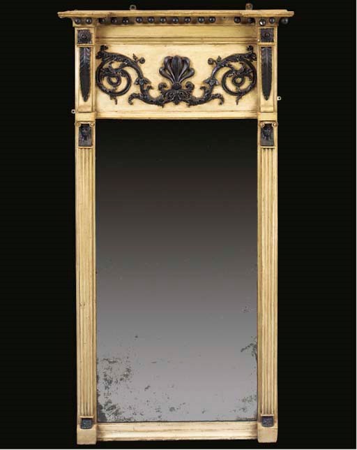 A PAINTED OVERMANTEL MIRROR