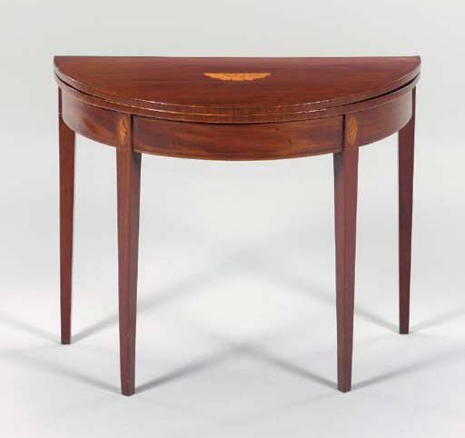 A GEORGE III INLAID-MAHOGANY CARD TABLE,