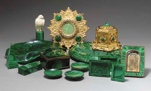 A GROUP OF MALACHITE TABLE ARTICLES**,
