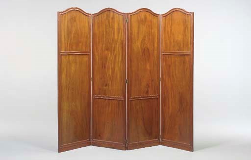 A FRENCH MAHOGANY FOUR PANEL SCREEN,