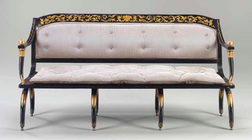A DIRECTOIRE BLACK AND GILT-JAPANNED SETTEE,