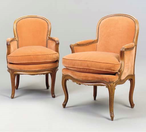 TWO LOUIS XV PROVINCIAL WALNUT BERGERES,