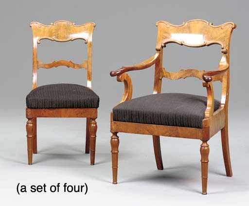 A SET OF FOUR CONTINENTAL MAHOGANY CHAIRS,