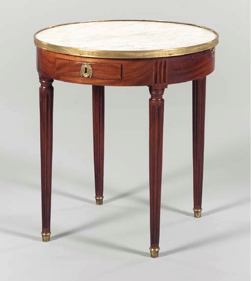 A LOUIS XVI STYLE ORMOLU-MOUNTED MAHOGANY BOUILLOTTE TABLE,