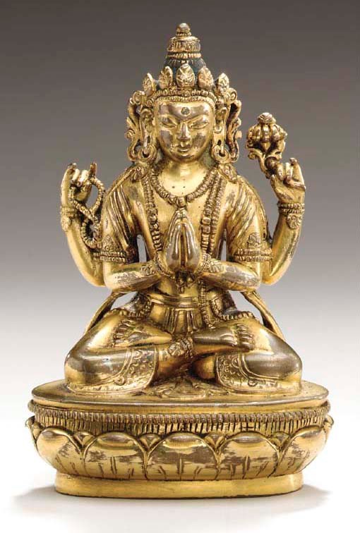 A Gilt Bronze Figure of Shadakshari Avalokiteshvara