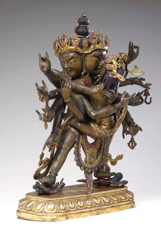 A Bronze Figural Group of Chakrasamvara and Vajravarahi