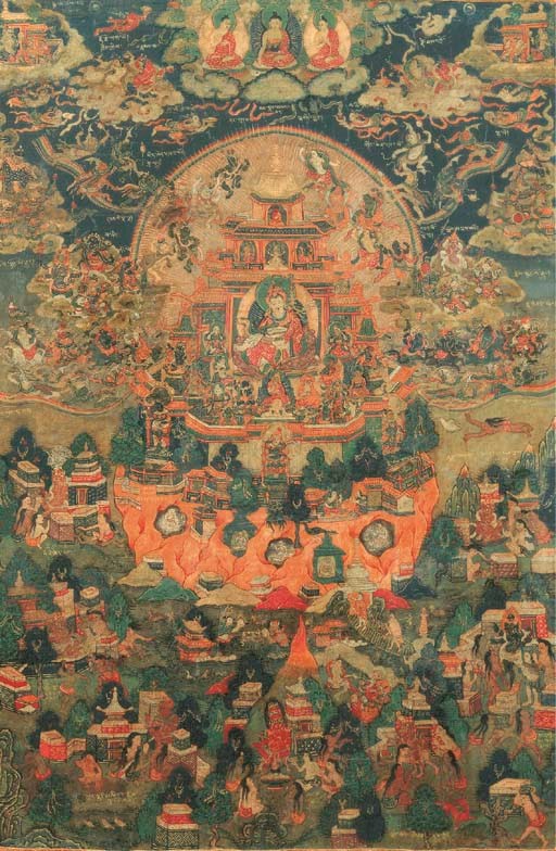 A Thangka of Padmasambhava in the Glorious Copper Mountain Paradise