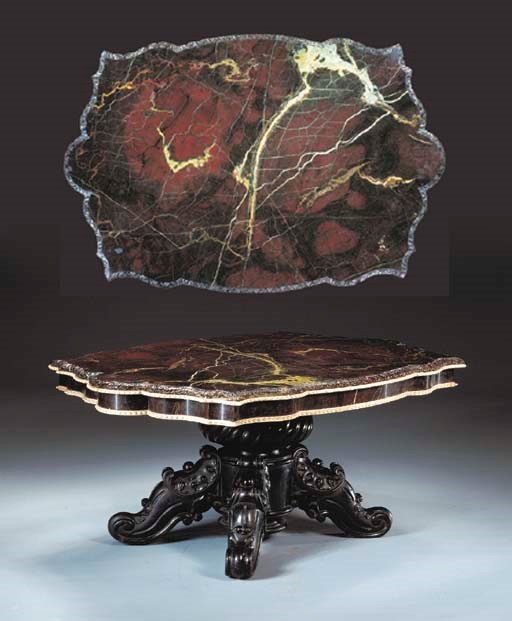 A Magnificent Napoleon III serpentine-stone and white marble table