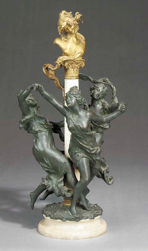 A French gilt and patinated bronze and white marble sculpture