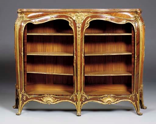 A French ormolu-mounted kingwood, tulipwood and marquetry open bookcase