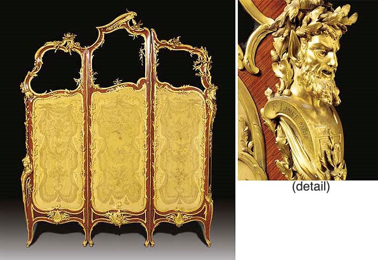 A French ormolu-mounted kingwood three-fold screen