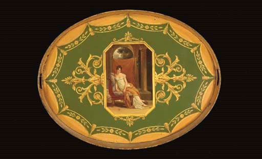 A LATE REGENCY POLYCHROME-PAINTED AND GILT TÔLE TRAY,