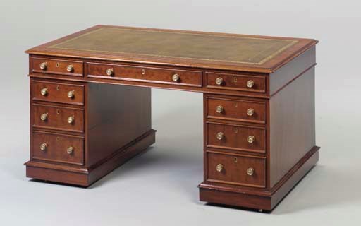 A VICTORIAN MAHOGANY PEDESTAL DESK,