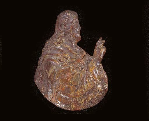 APPLIQUE EN AMBRE DU CHRIST BENISSANT