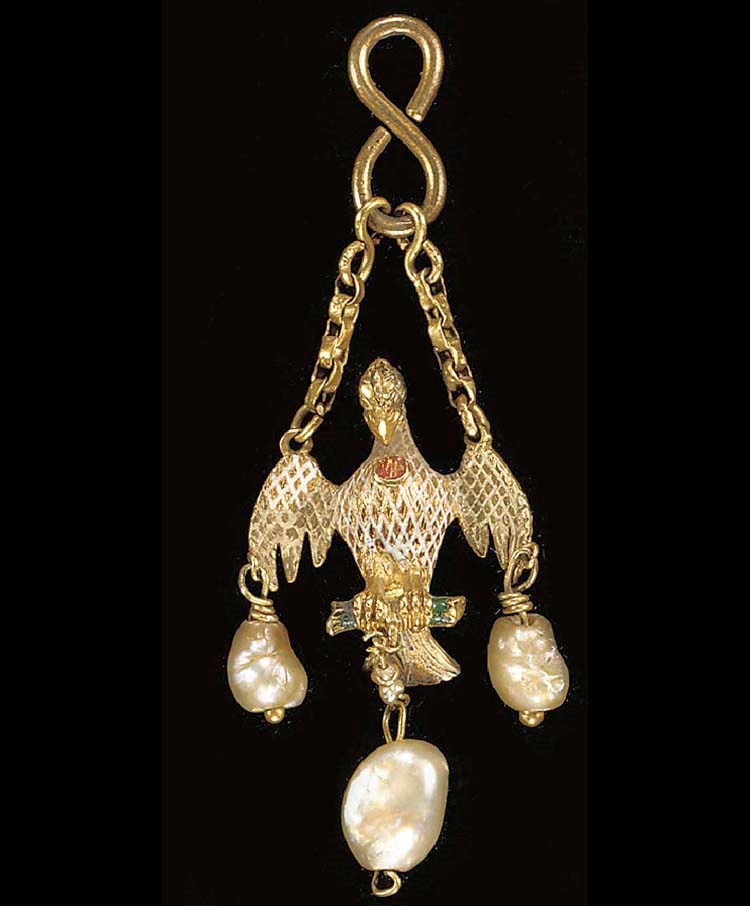 PENDENTIF EN OR EMAILLE ET PERLES