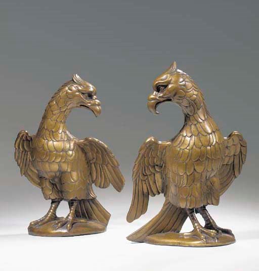 PAIRE D'AIGLES HERALDIQUES EN DINANDERIE