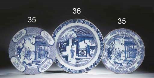 Two blue and white dishes