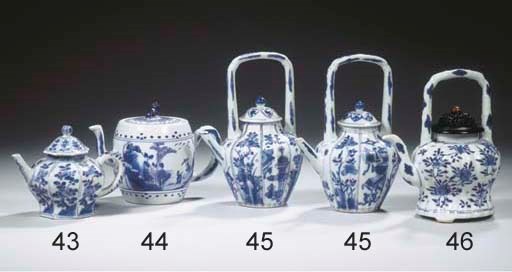 Two blue and white teapots and covers