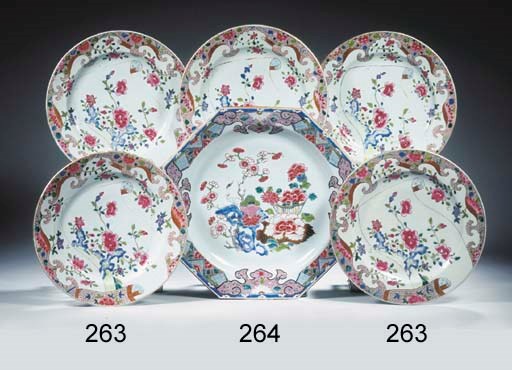 A set of six large famille rose plates
