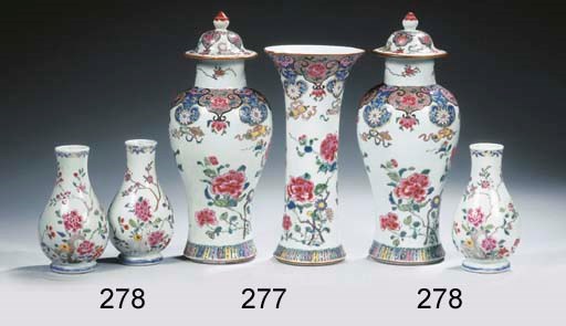 A famille rose three-piece garniture