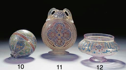 An enamelled glass twin-handled flask,th Century