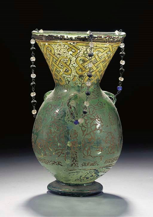 A Mamluk-style painted and gilt mosque lamp, Syrian 19th Century