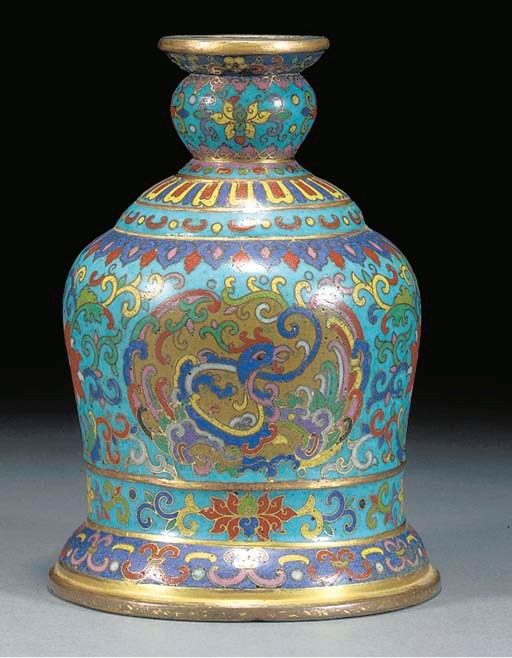 A Chinese cloisonne huqqa base, Qianlong 18th century
