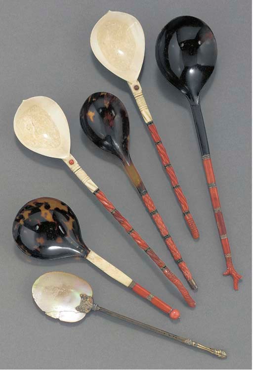 A group of six Ottoman sherbert spoons, 19th century