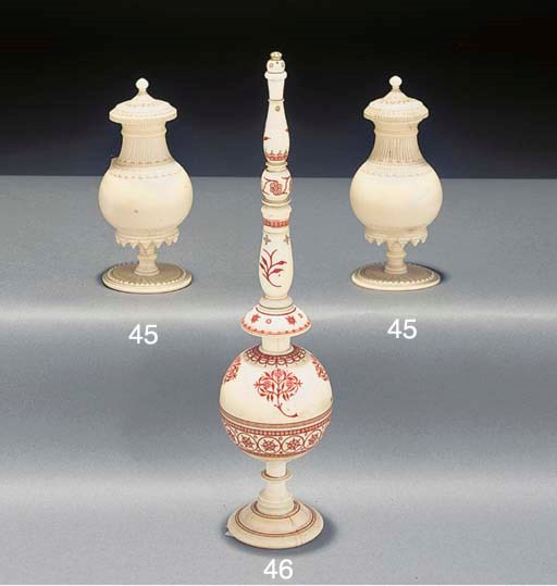 An Indian ivory and lacquer inlaid water sprinkler, 19th century