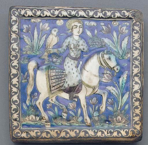 A Qajar square tile, 19th century