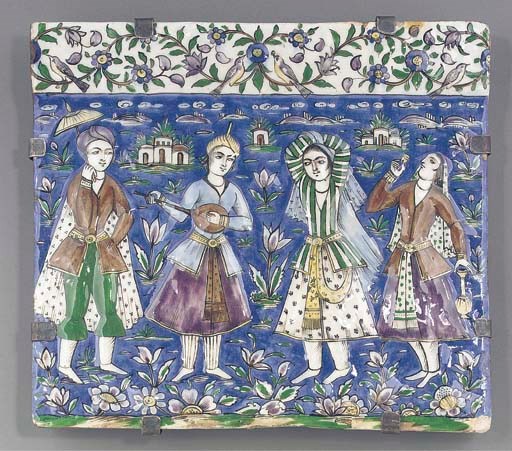 A Qajar polychrome tile, 19th century