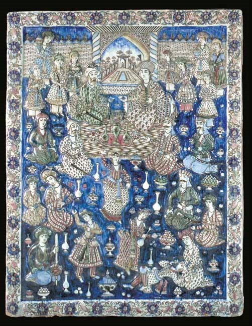 A large Qajar polychrome tile, 19th century