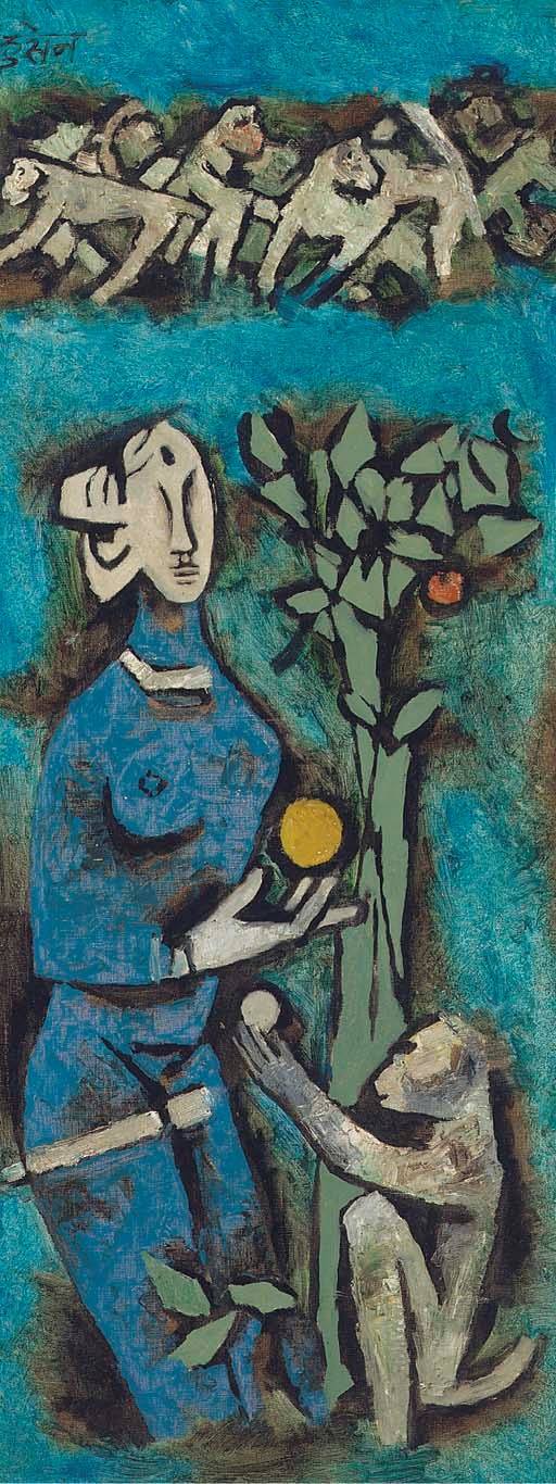 Maqbool Fida Husain (b. 1915)
Blue Woman with Monkey