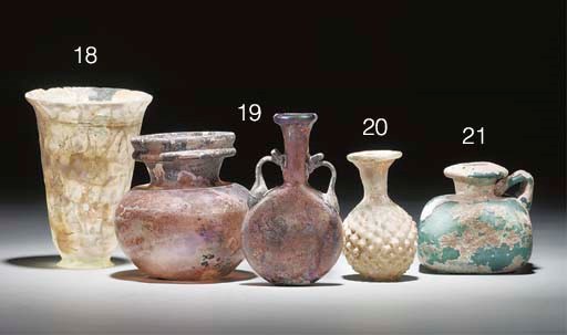 A ROMAN AUBERGINE GLASS 'PILGRIM' FLASK
