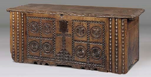 A LARGE FRENCH CHESTNUT AND WALNUT CHEST