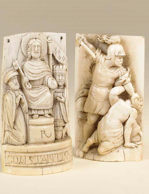 A French relief carved ivory panel depicting Christ enthroned