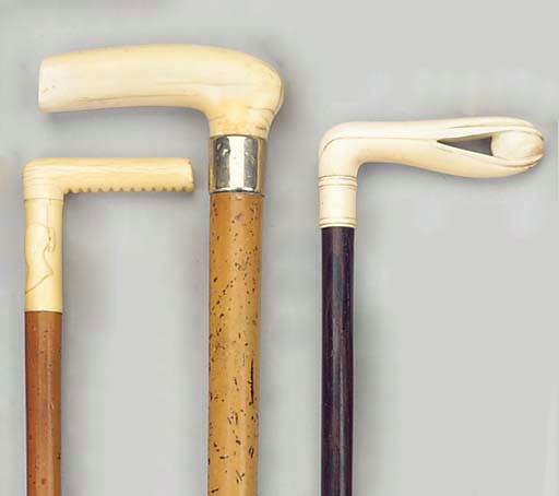 An ivory mounted hardwood walking stick
