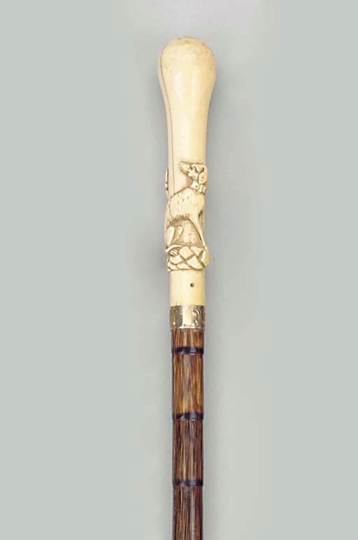 A continental ivory mounted bamboo cane